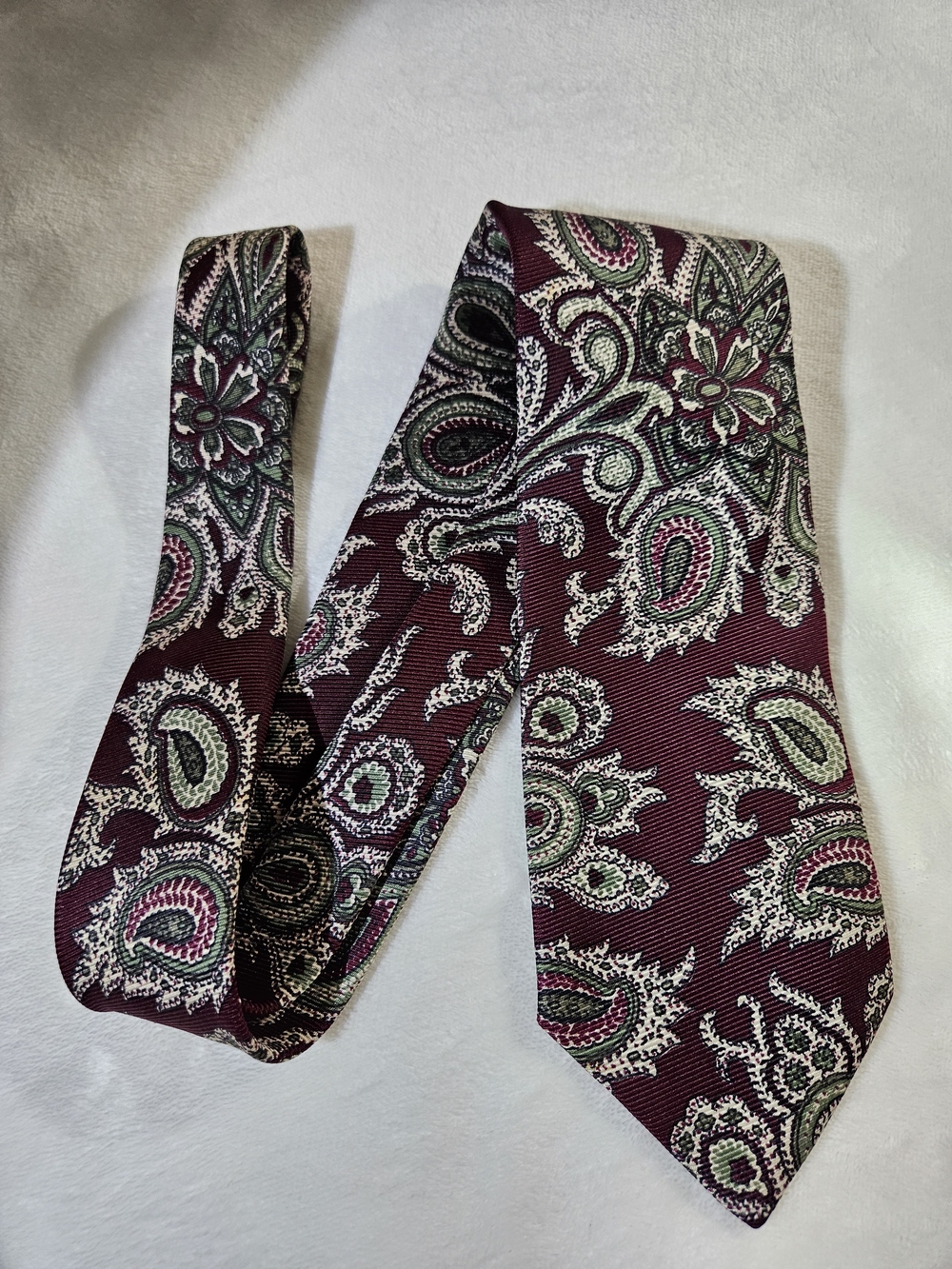 POLO Ralph Lauren Men's Paisley Handmade Silk Tie Burgundy & Green 58"x3.5"